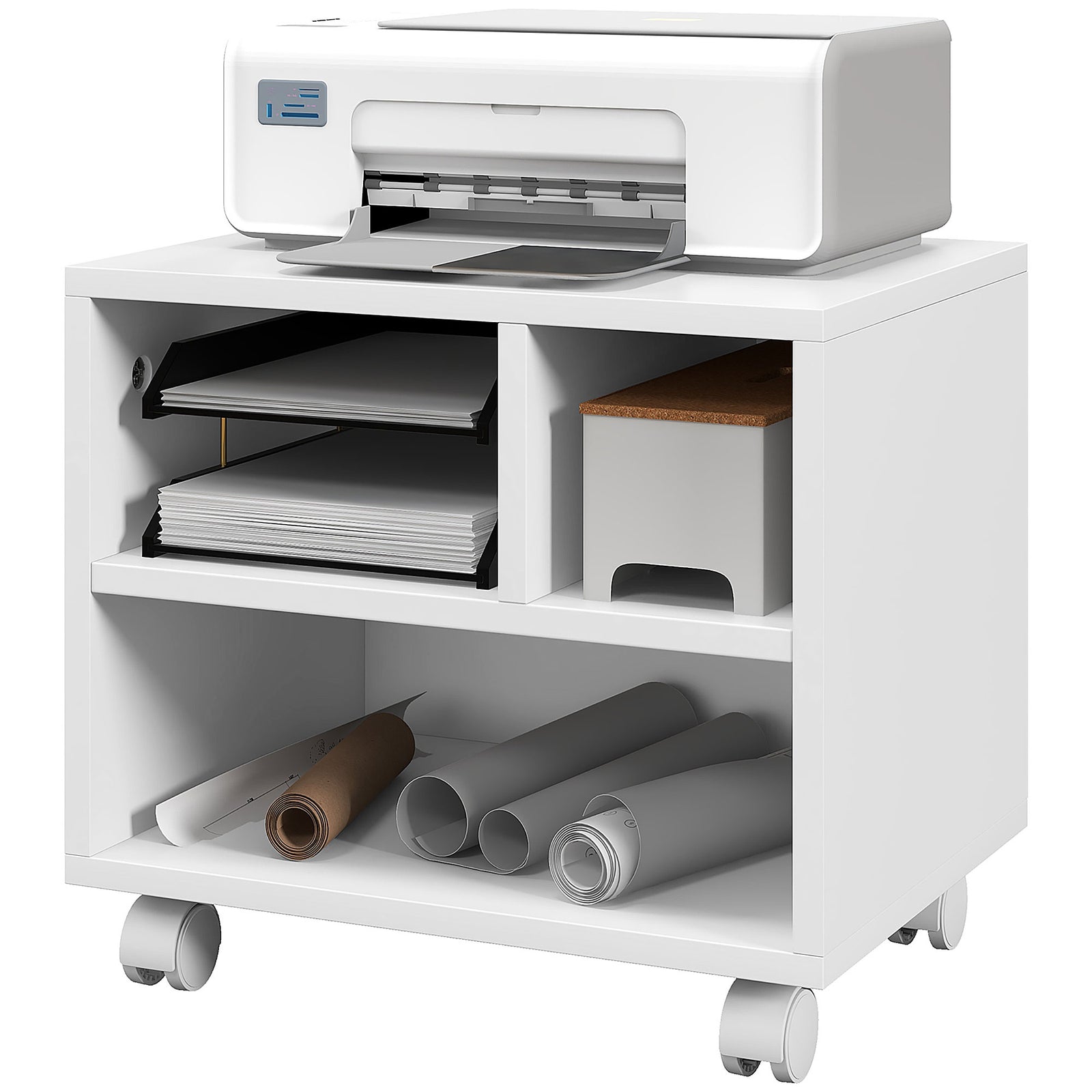 Printer Stand With Storage Printer Cart On Wheels Office | One Size | White