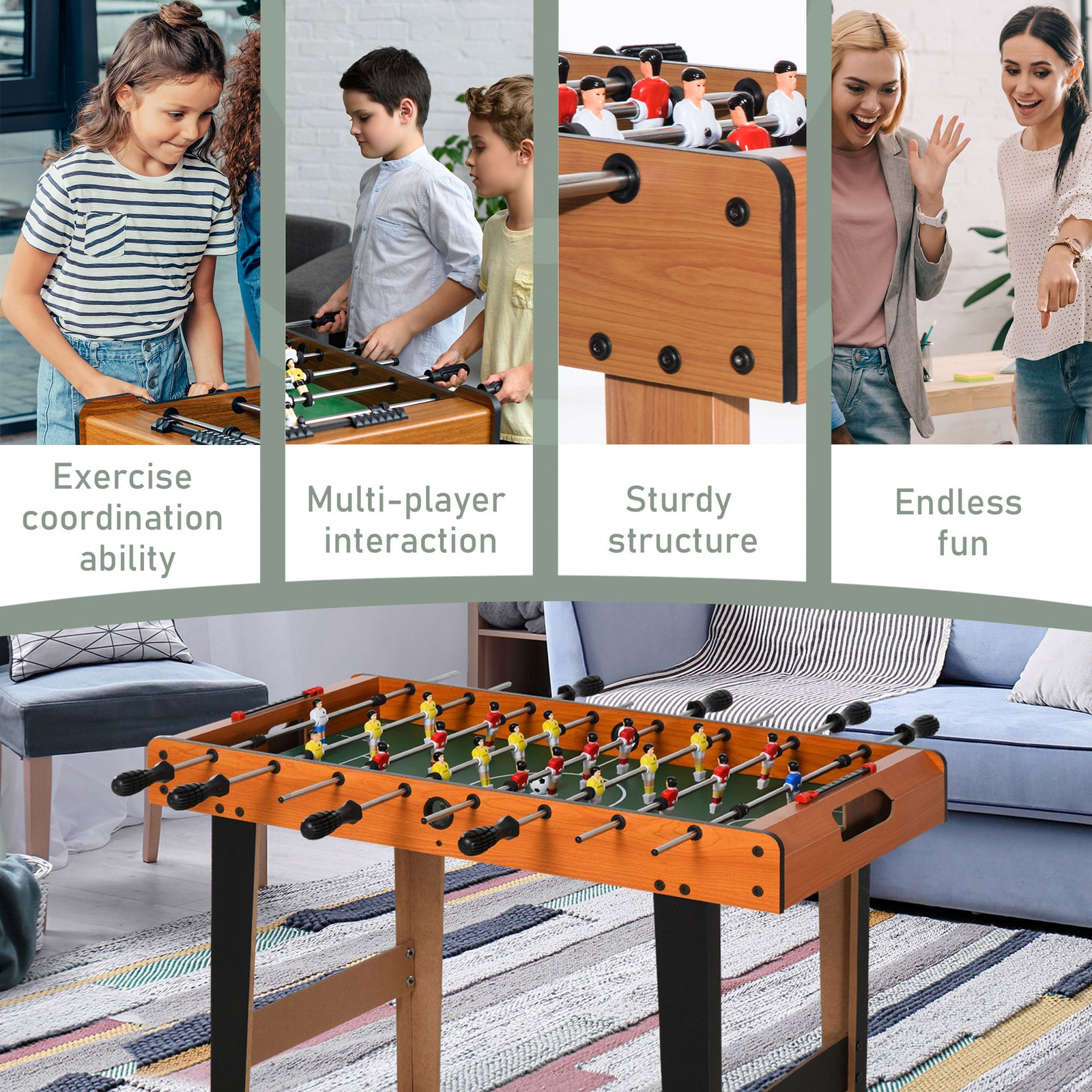 Football Game Table 84.5cm Wood Soccer Arcade Game Room | Yellow