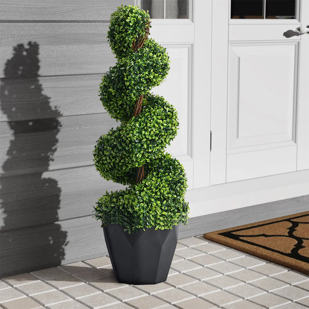 2 Pack Artificial Topiary Spiral Boxwood Tree Fake Plant