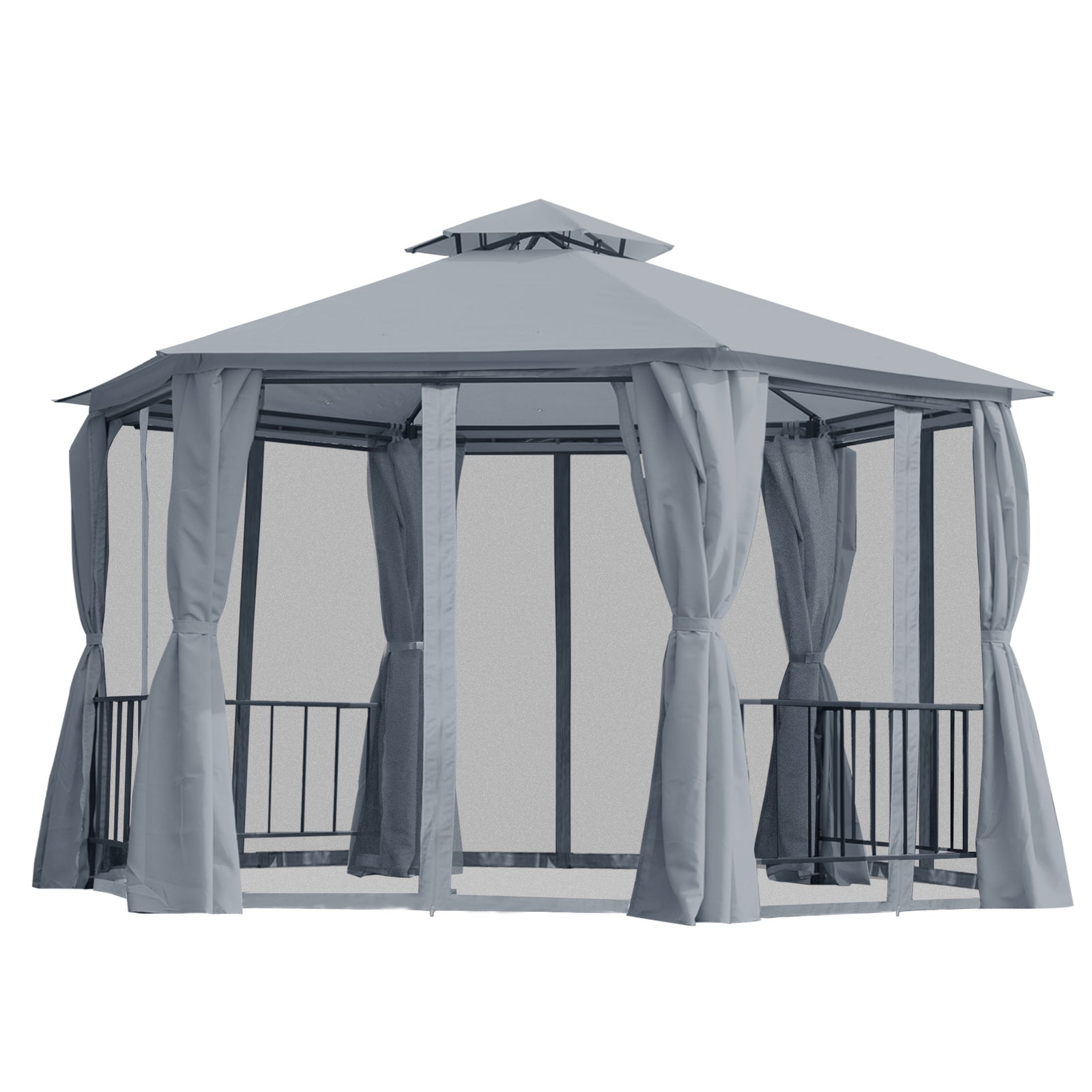 Gazebo Canopy 2 Tier Patio Shelter Steel For Garden | Gray