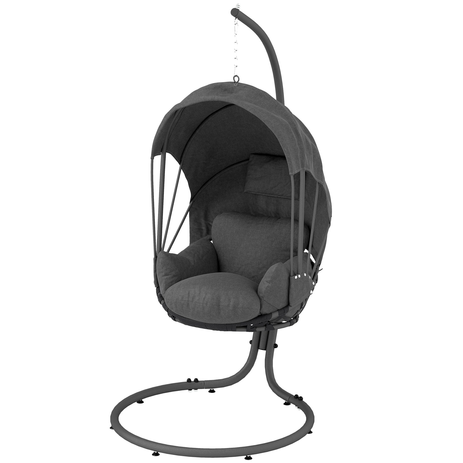 Hanging Egg Chair W/ Stand Retractable Canopy, Grey