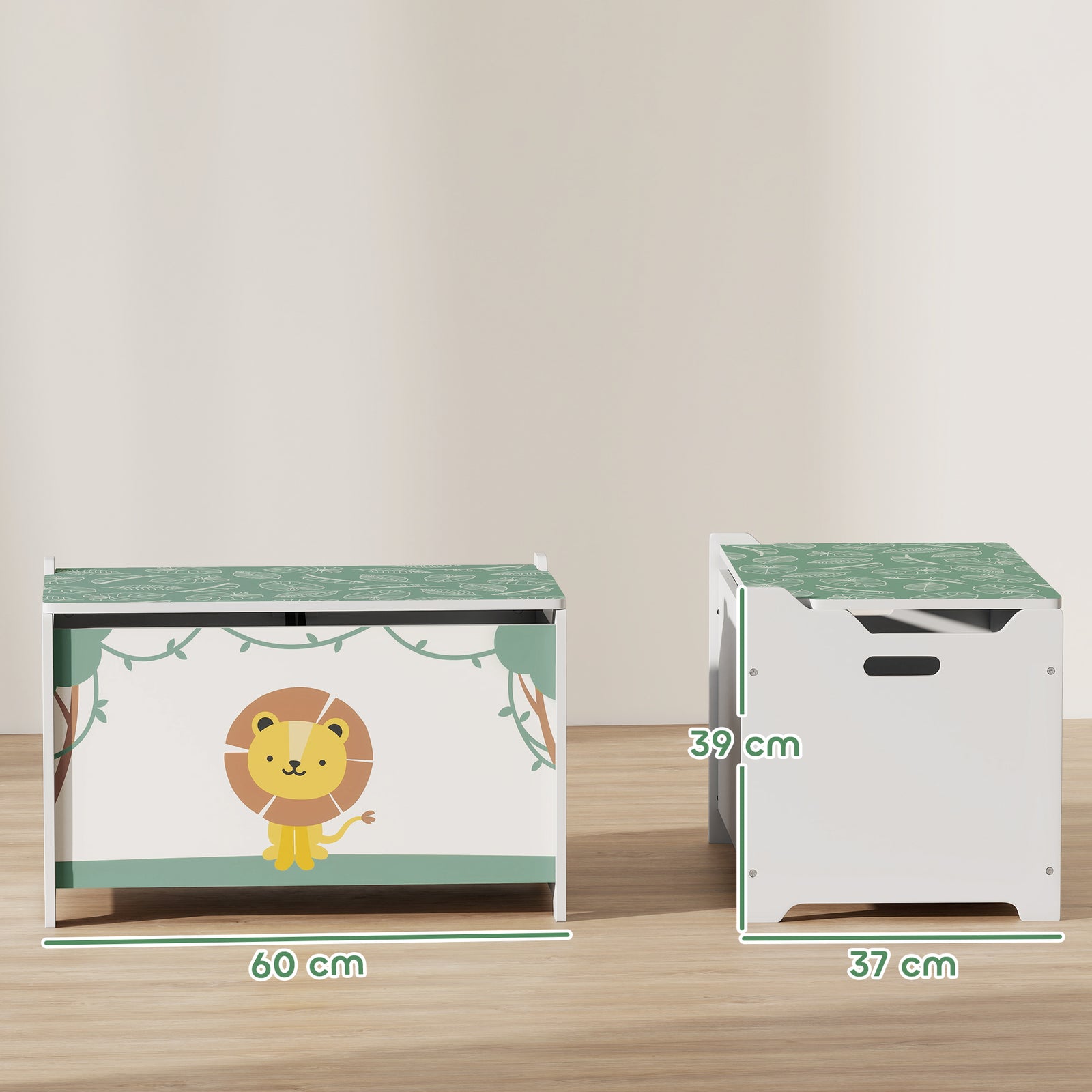 Toy Box With Lid, Safety Hinges For Kids, Nursery, Bedroom | Green