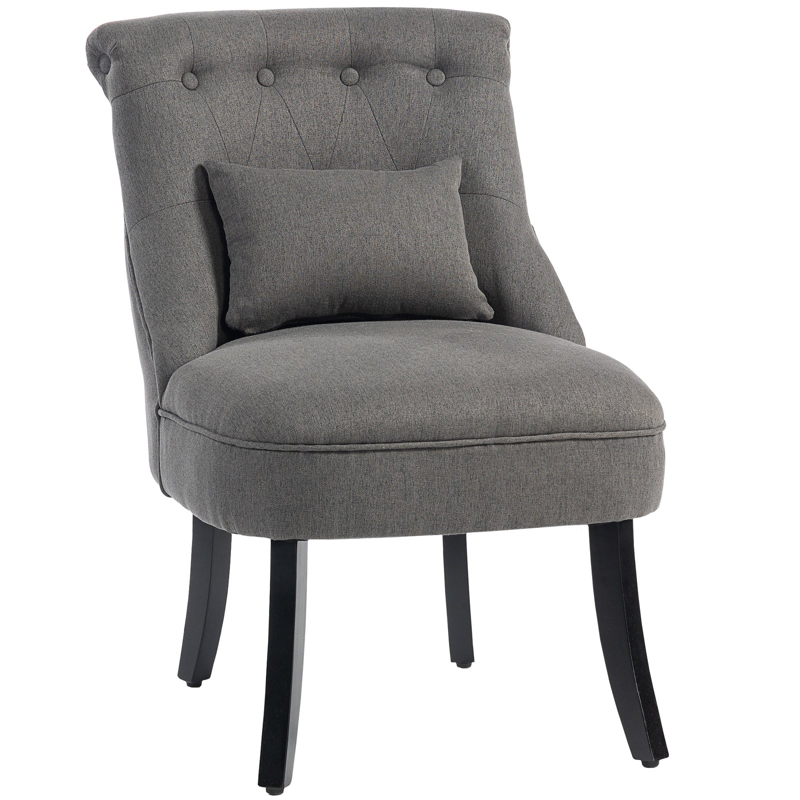 Fabric Single Sofa Upholstered With Pillow Wood Leg Charcoal Grey