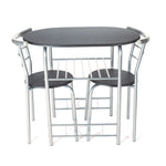 2 Seater Compact Dining Set Black MDF Table Top And Silver Metal Frame