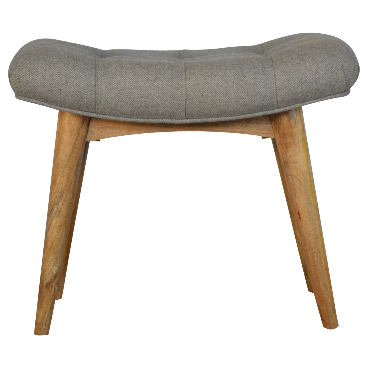 Solid Wood Curved Grey Tweed Bench