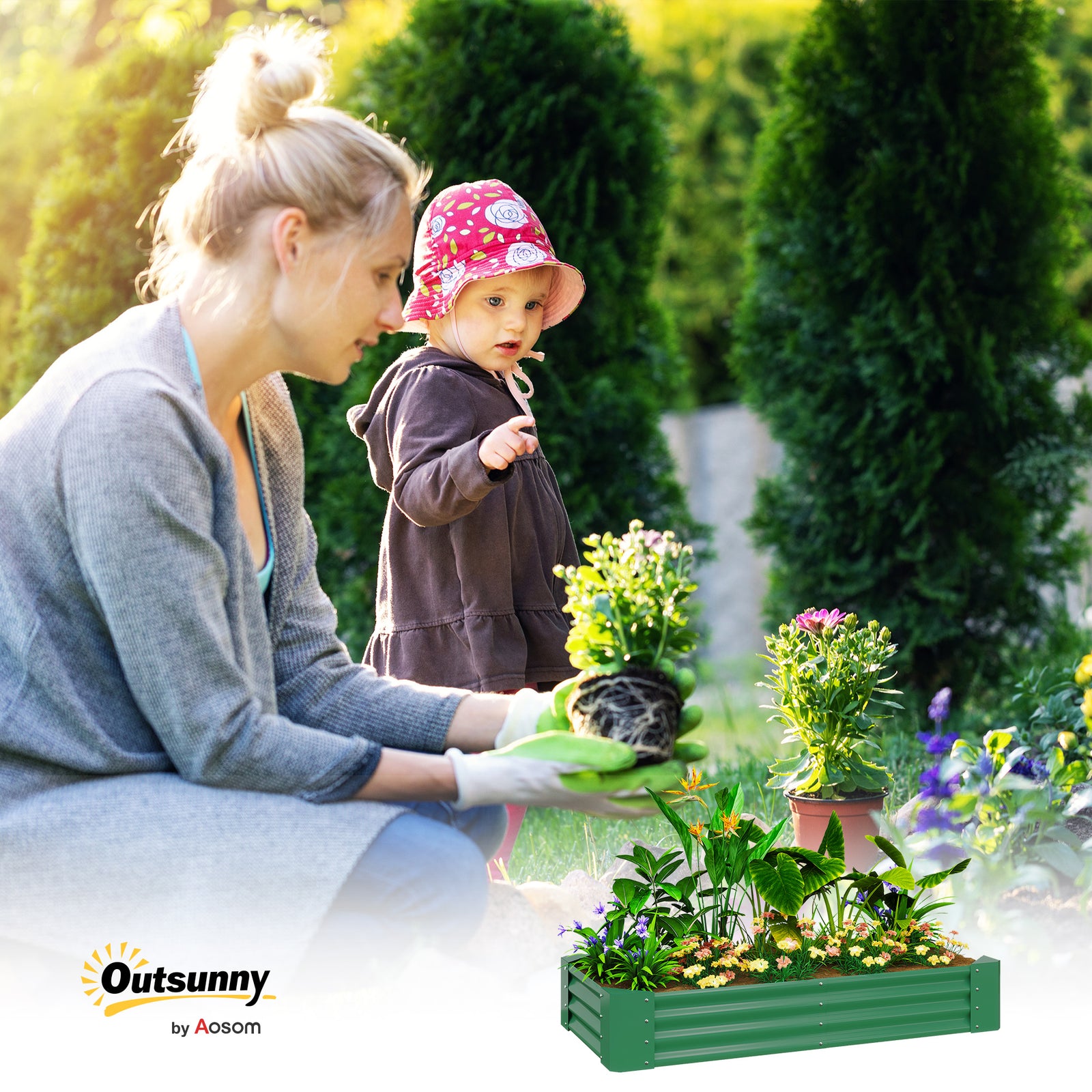 Galvanised Raised Garden Bed, 180x90x30cm | Green