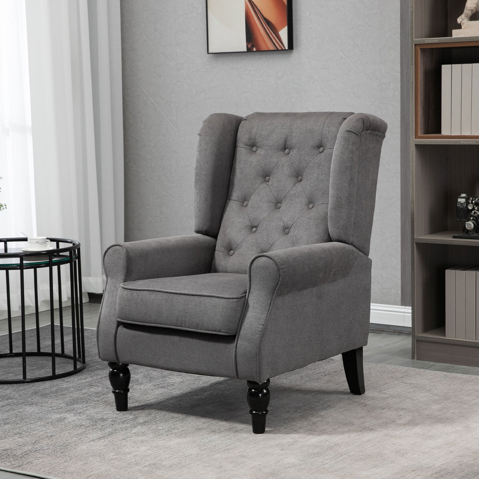 Accent Armchair Home Furniture Retro Tufted Club Wood | One Size | Dark Gray
