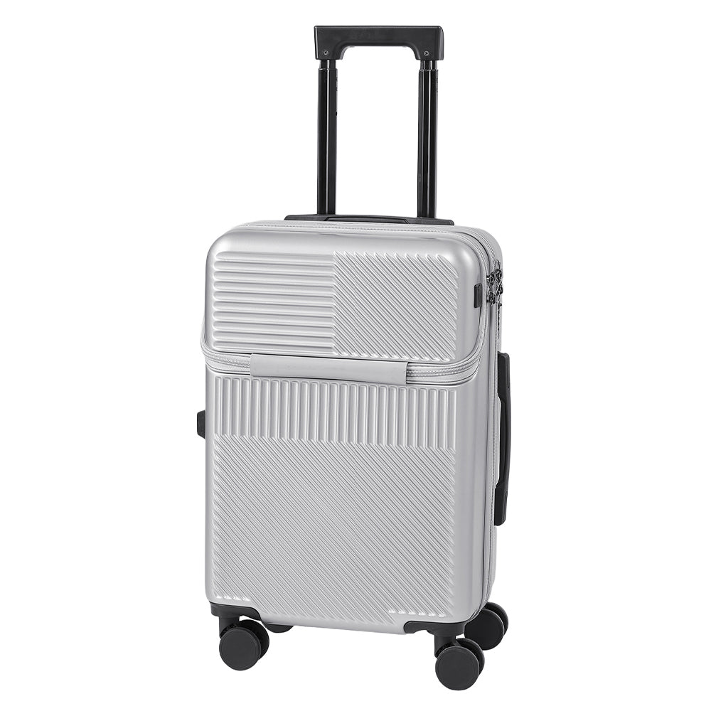 20 Inch Front Opening Suitcase With Tsa Lock And Usb Charging Port | Silver