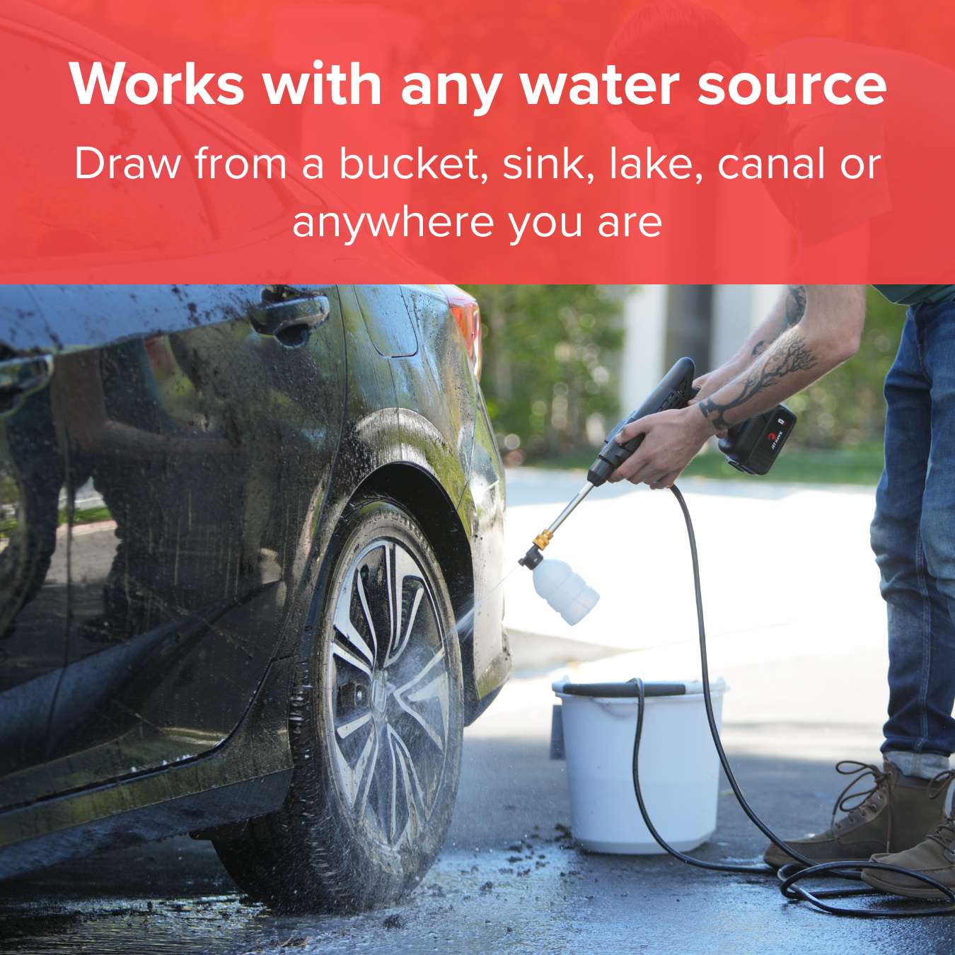 Jet Hawk Cordless Portable Pressure Washer | Red