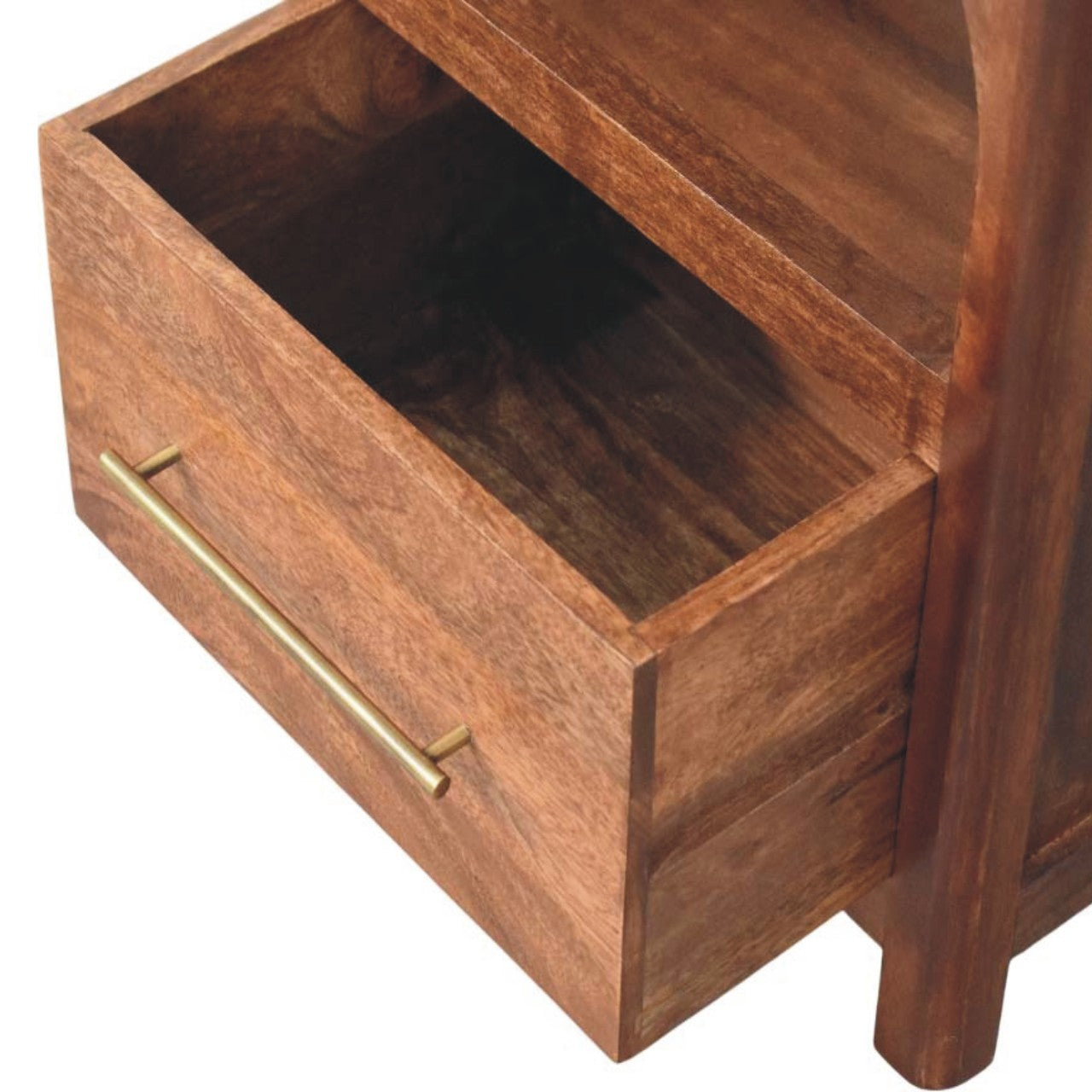 Arc-line Bedside Table, 1 Drawer, 1 Open Shelf, brown