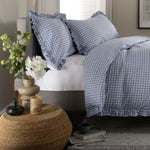 Gingham Frilled Cotton Check Duvet Cover Set | Double | Dove Grey