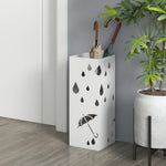 Metal Umbrella Stand, Square Umbrella Basket With 4 Hooks | One Size | White