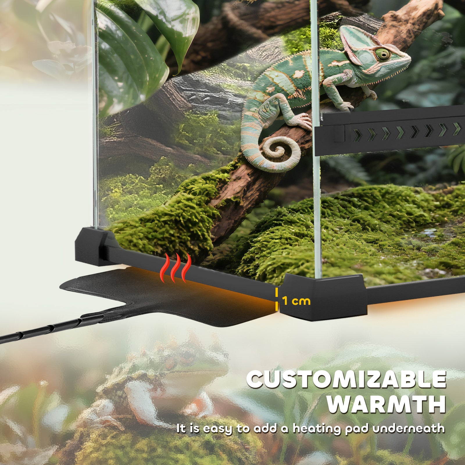 Glass Terrarium, Reptile Vivarium With Stone Background | 10l | Black