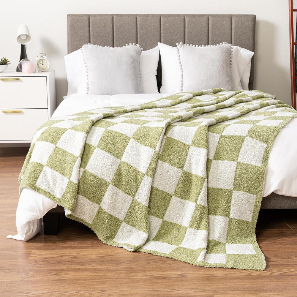 Dyzi Checkered Throw Blanket Soft Cozy 200x230cm Sage Green