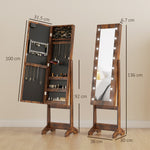 Freestanding Mirror Jewelry Cabinet With Led Lights | Brown