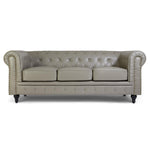 Chesterfield Scroll Arm Faux Leather Sofa 3 Seater | Grey