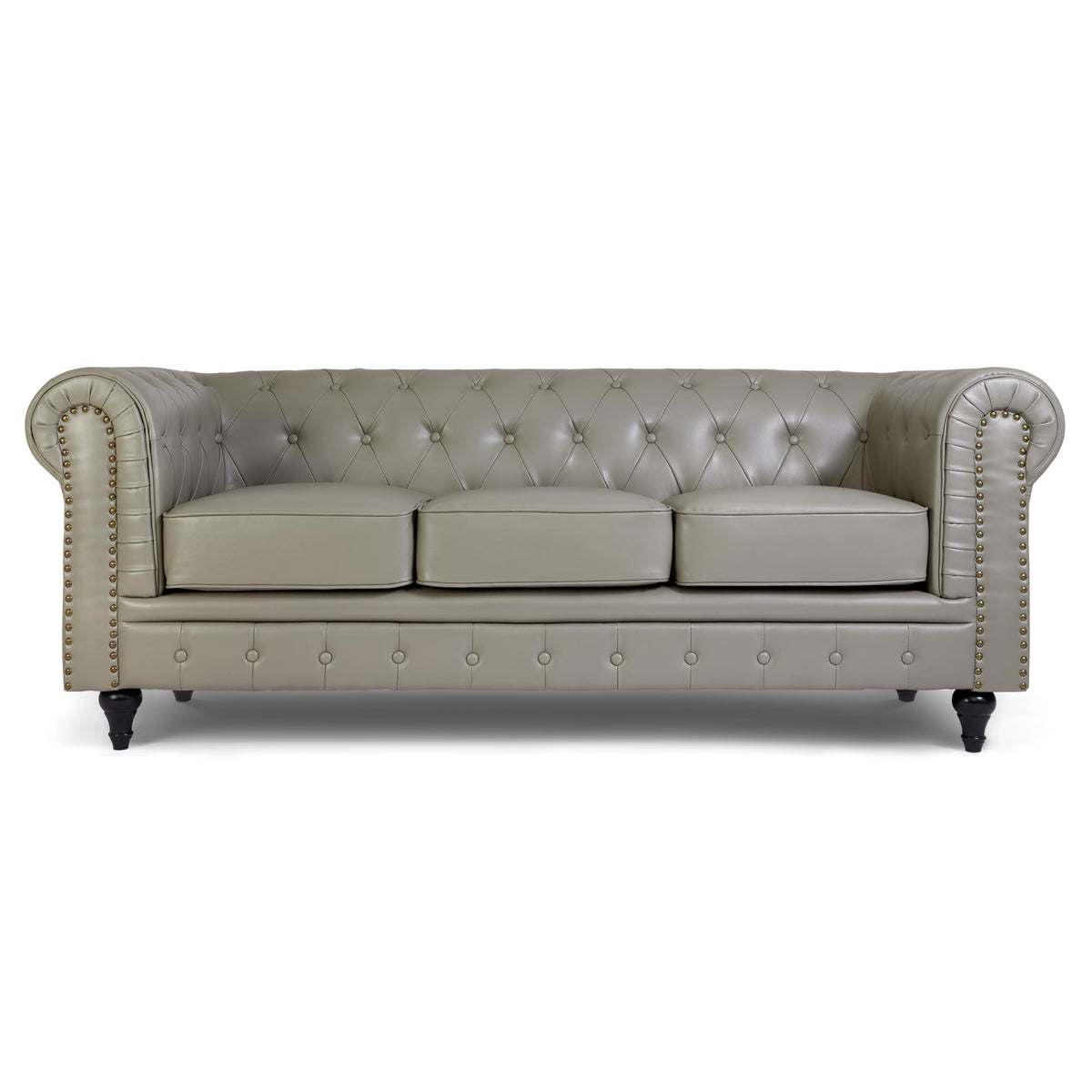 Chesterfield Scroll Arm Faux Leather Sofa 3 Seater | Grey