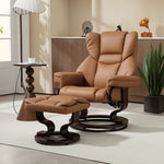Pu Leather Manual Reclining Armchair Footstool Padded Seat Brown