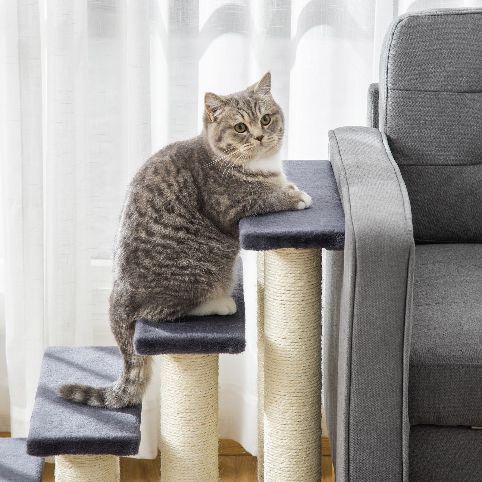 Dog Steps For Bed 4 Step Pet Stairs Ladder For Dog Cat Scratch Post Grey