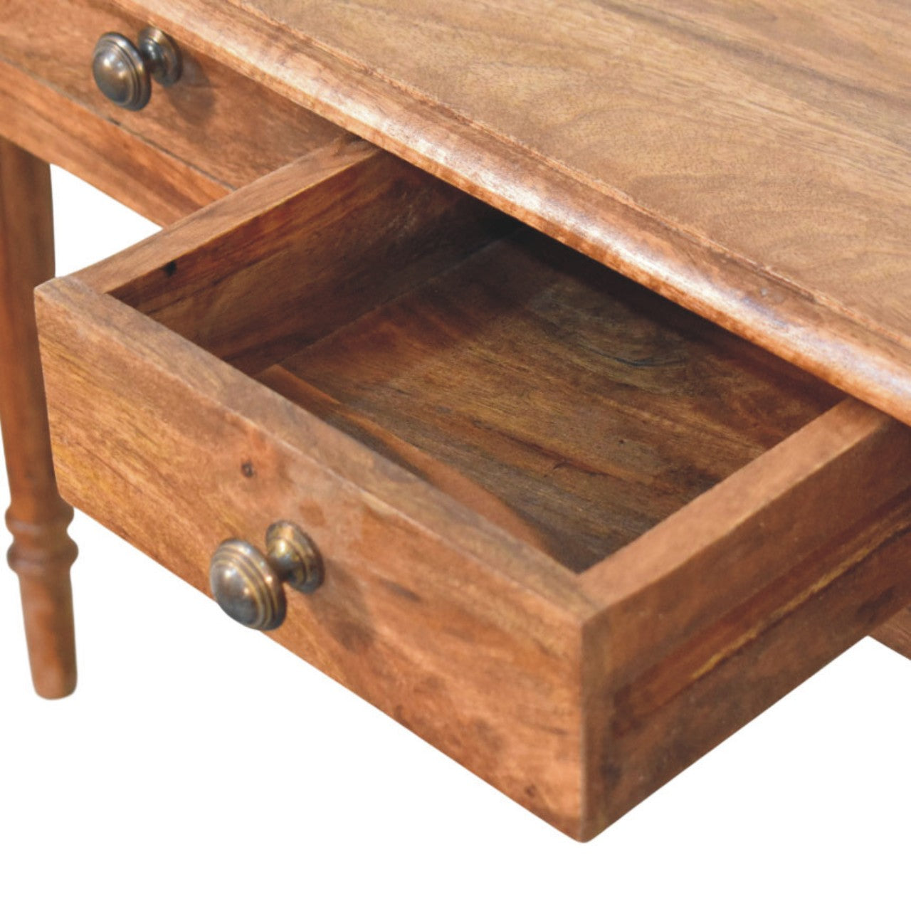 Artisan Furniture Solid Wood Three Drawer Console With Turned Legs, Brown