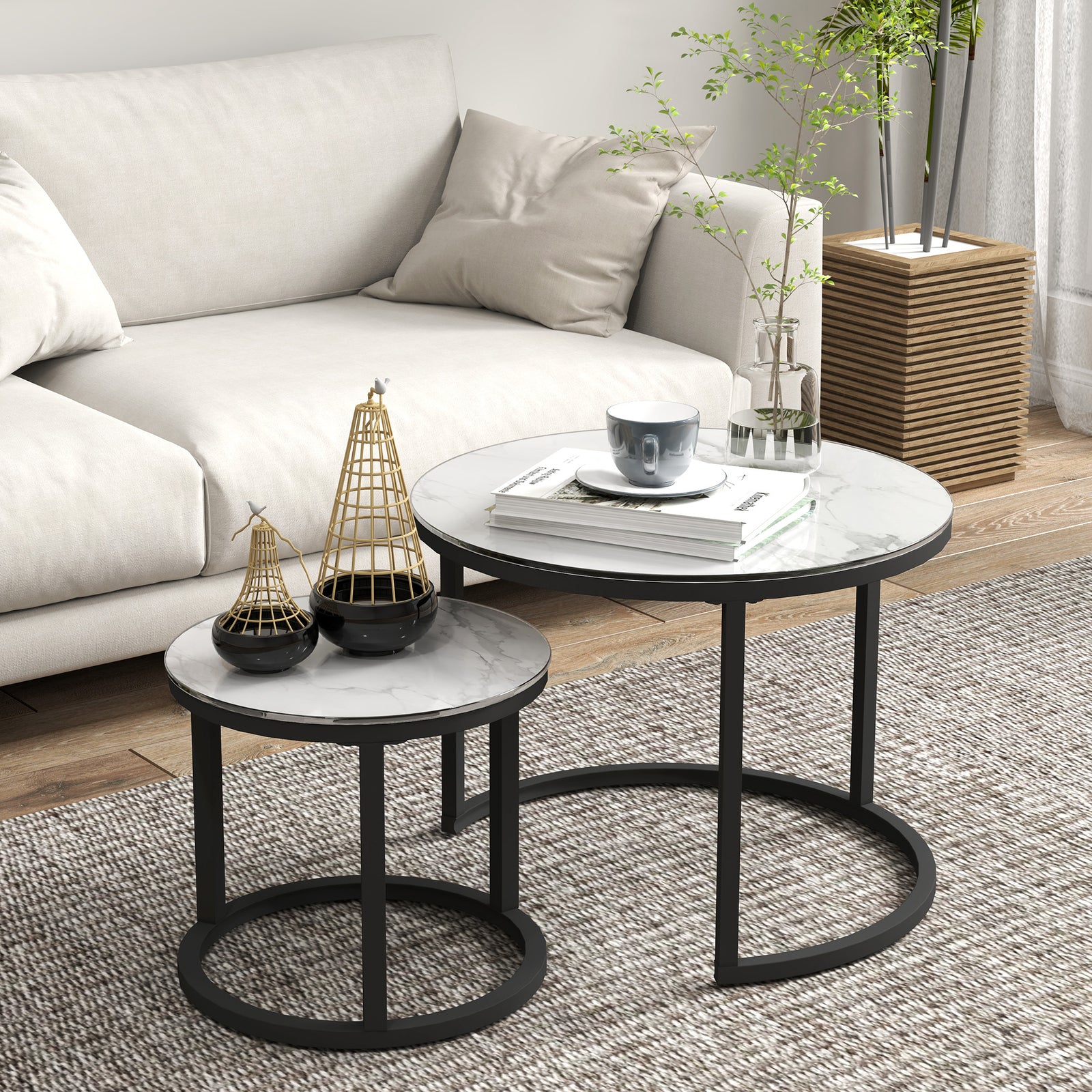 Glass Coffee Table Set Of 2, Round Nest Of Tables