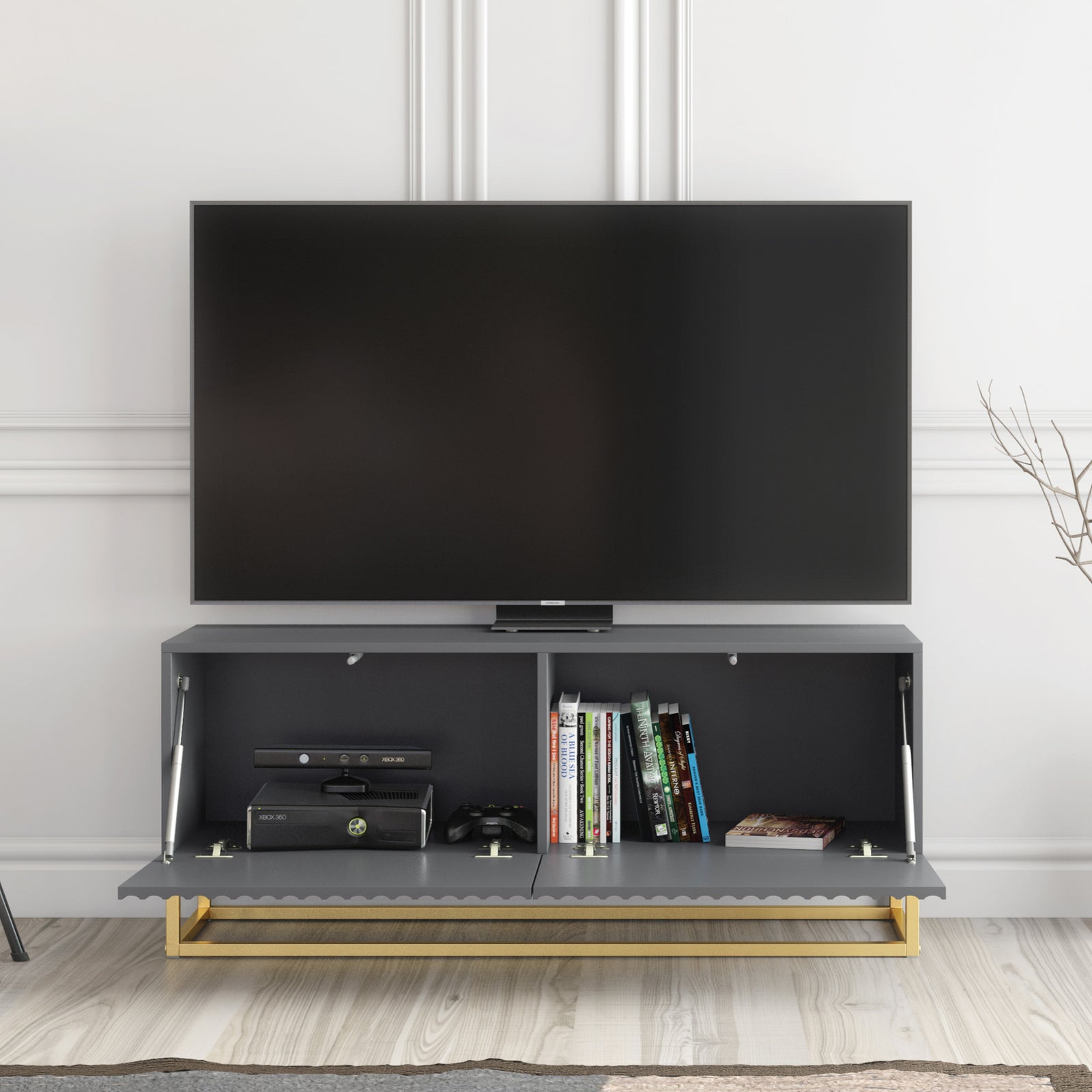 Ripple Tv Unit 100cm - Fluted Design | Dark Grey