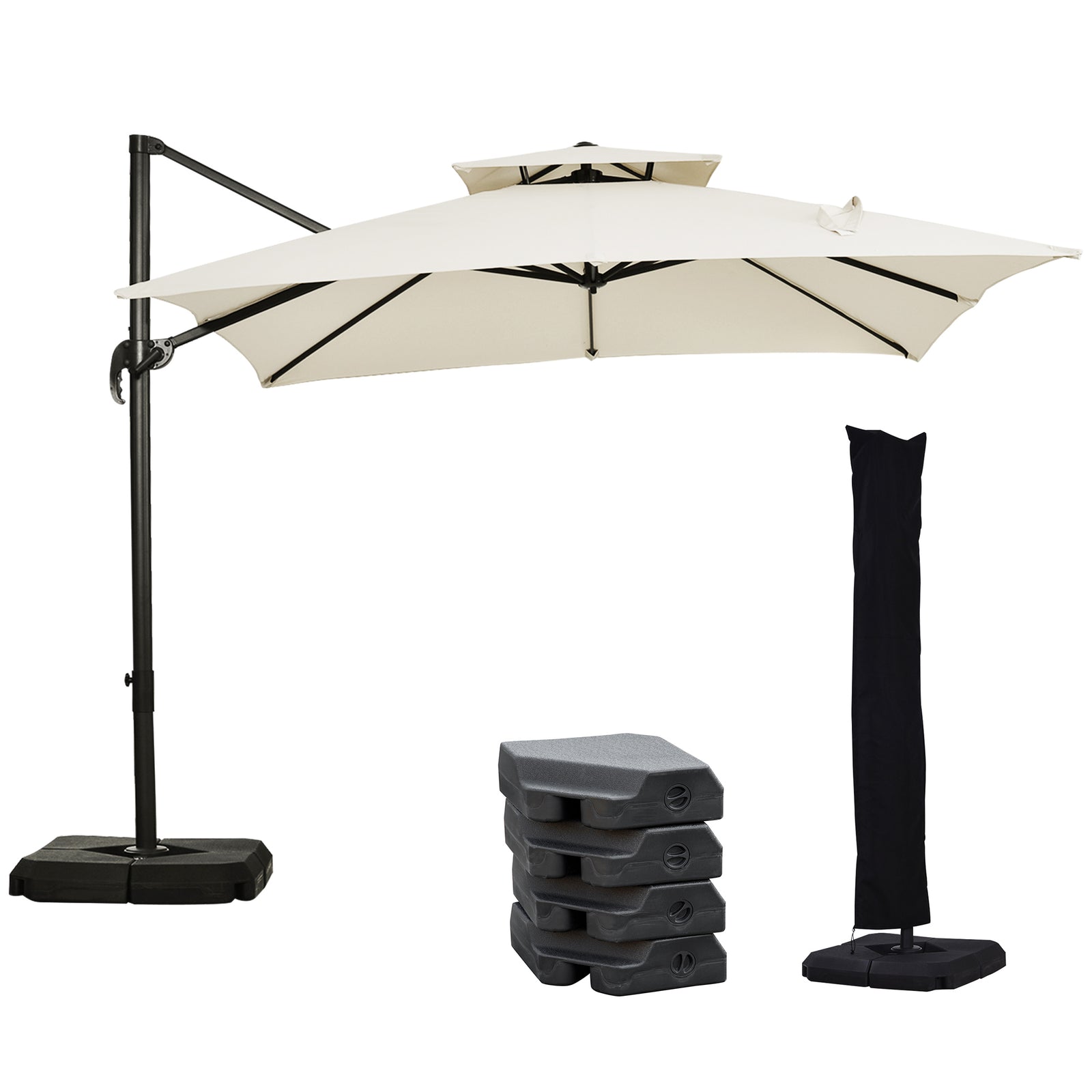 2.7x2.7m Cantilever Parasol W/ Base & Cover | Beige