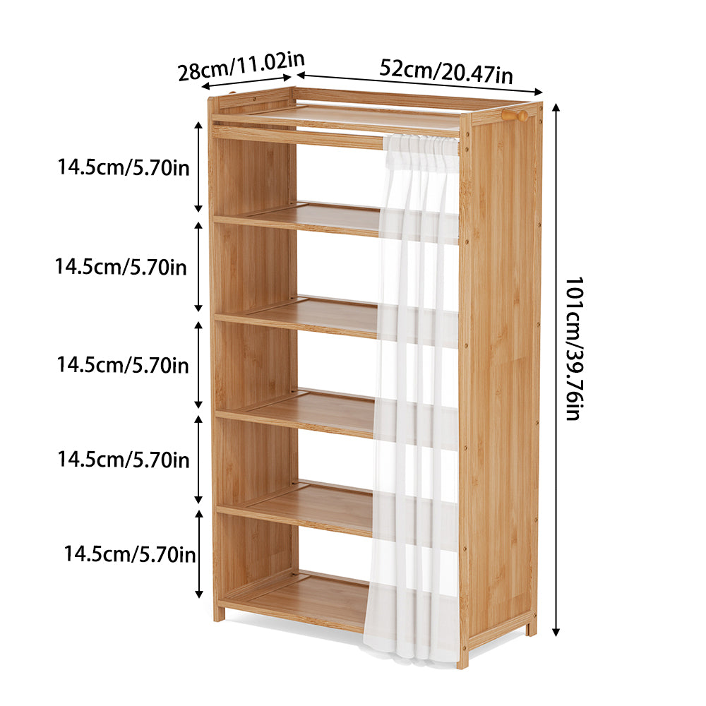 Bamboo Shoe Cabinet With Curtain 5/6-layer Entryway Shoe Rack Storage Organizer | Large