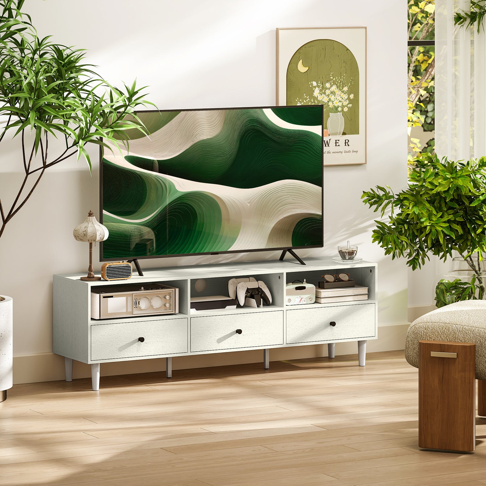 Tv Unit, Tv Cabinet For Up To 75", With Drawers, Shelves