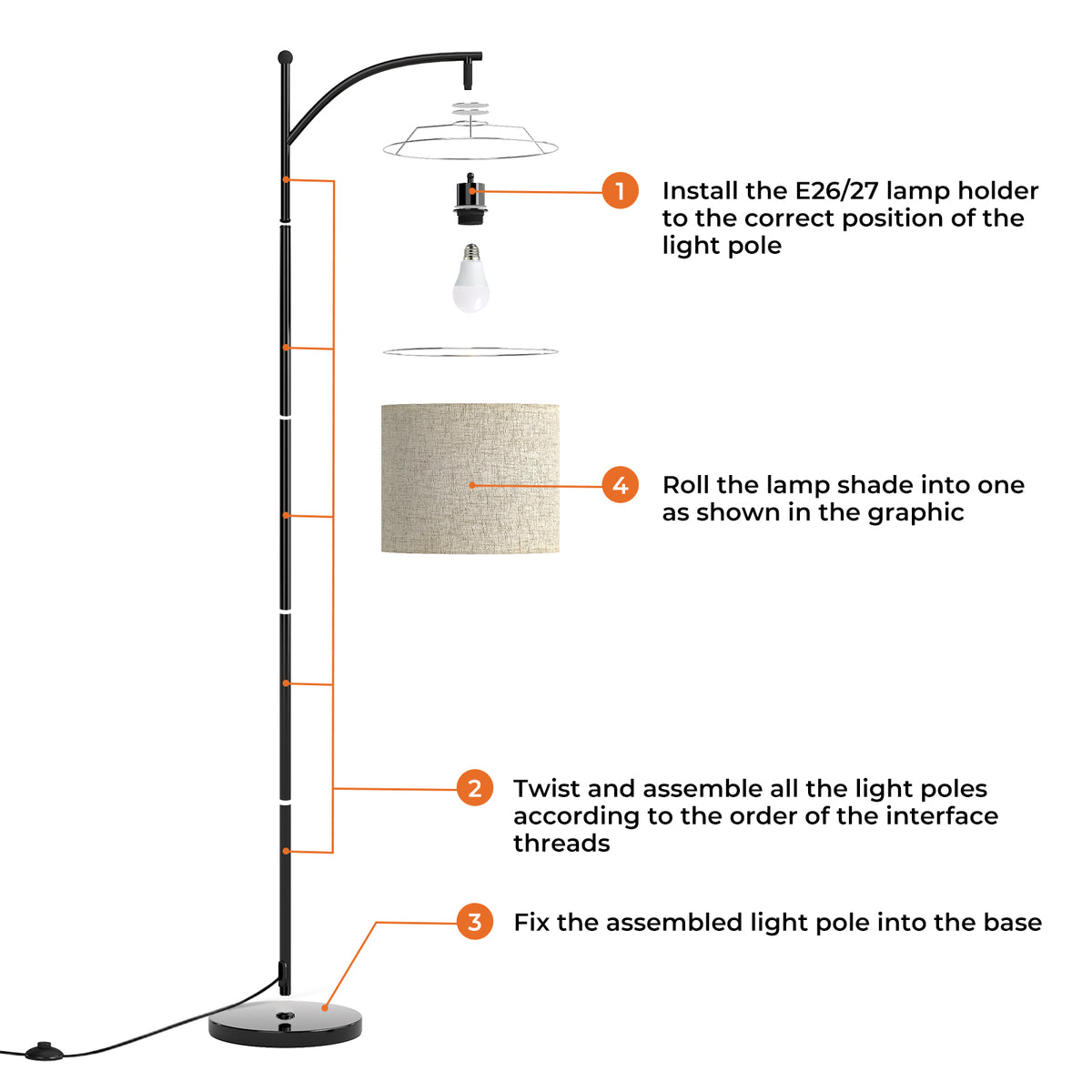 Emitto Floor Lamp Corner Reading Light 3 Colour Dimming Adjustable Linen Shade