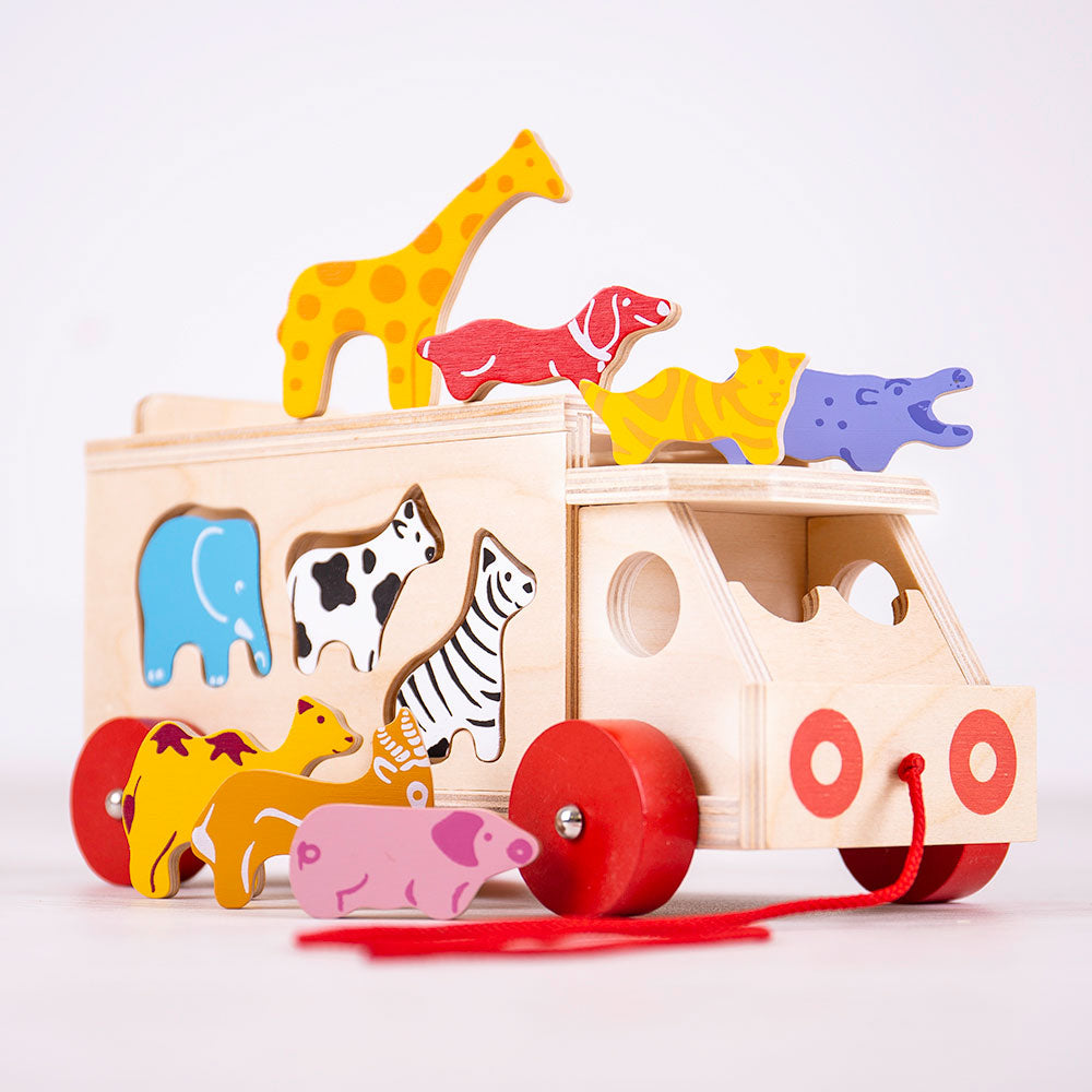 Wooden Pull Along Animal Shape Sorter Lorry