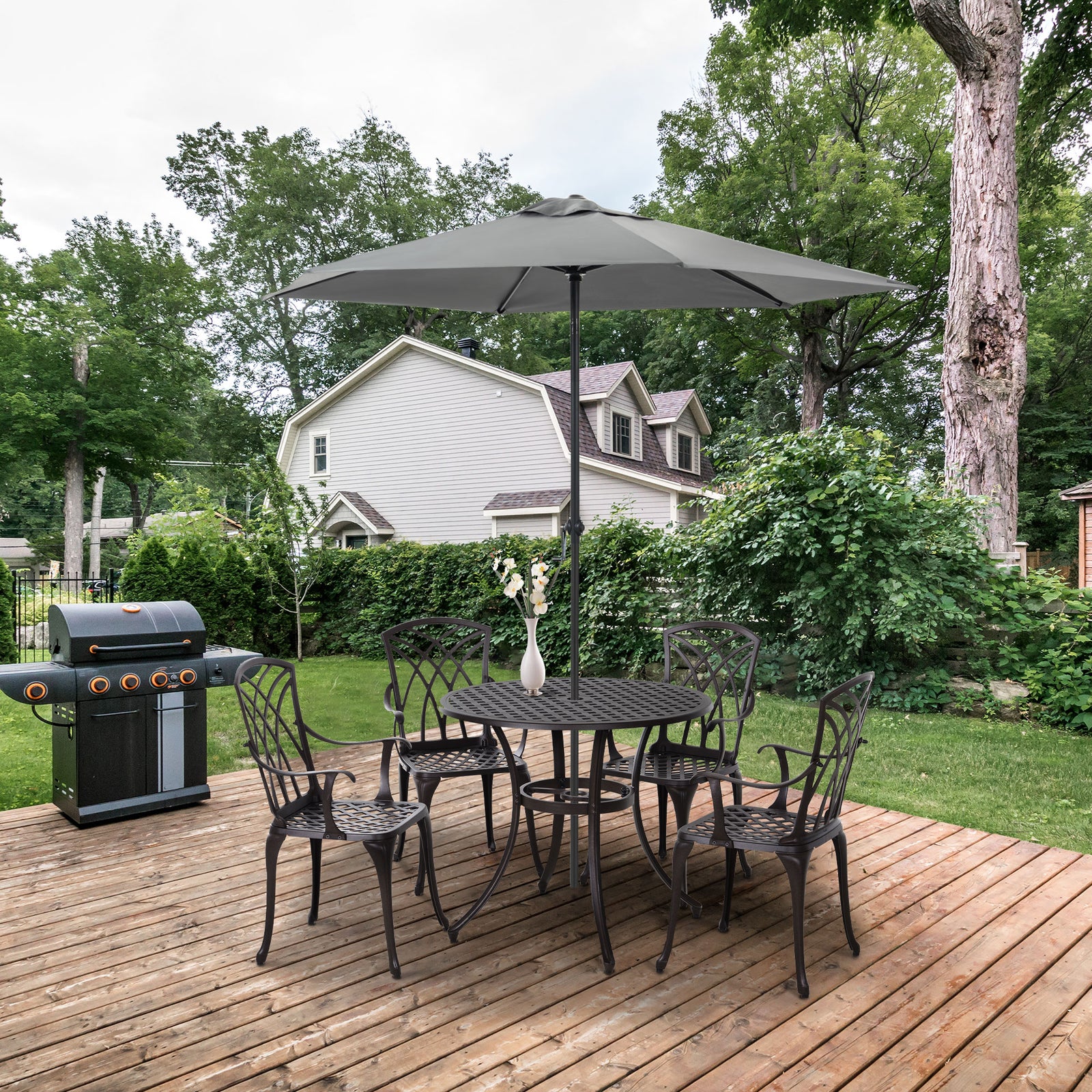 5 Pieces Garden Dining Set, Cast Aluminium, Brown
