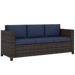 Rattan Wicker 3-seater Sofa Chair Patio Furniture | Blue