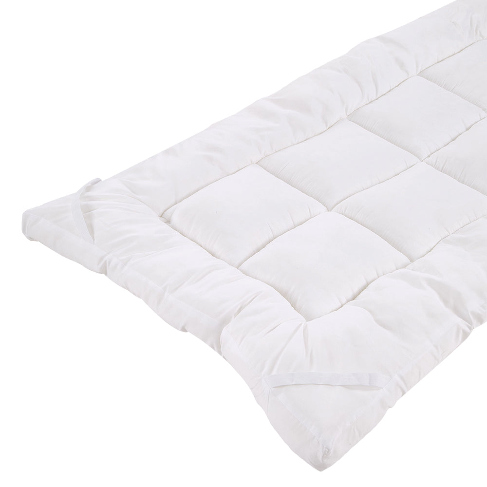 Quilted Mattress Topper With Thick 10cm Padding – Soft Brushed Fabric, Breathable Support & Secure Fit Straps | Super King | White