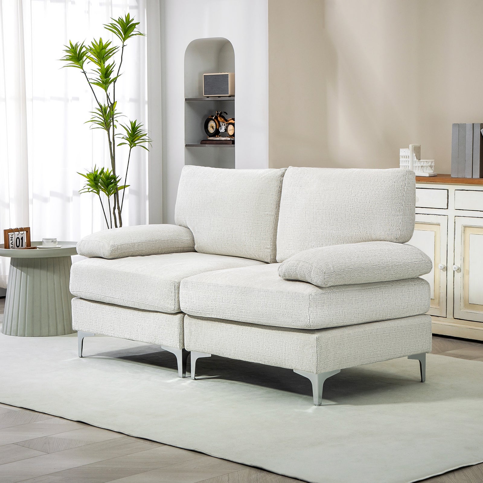 2 Seater Sofa Modern Loveseat With Metal Legs Spring Cushion