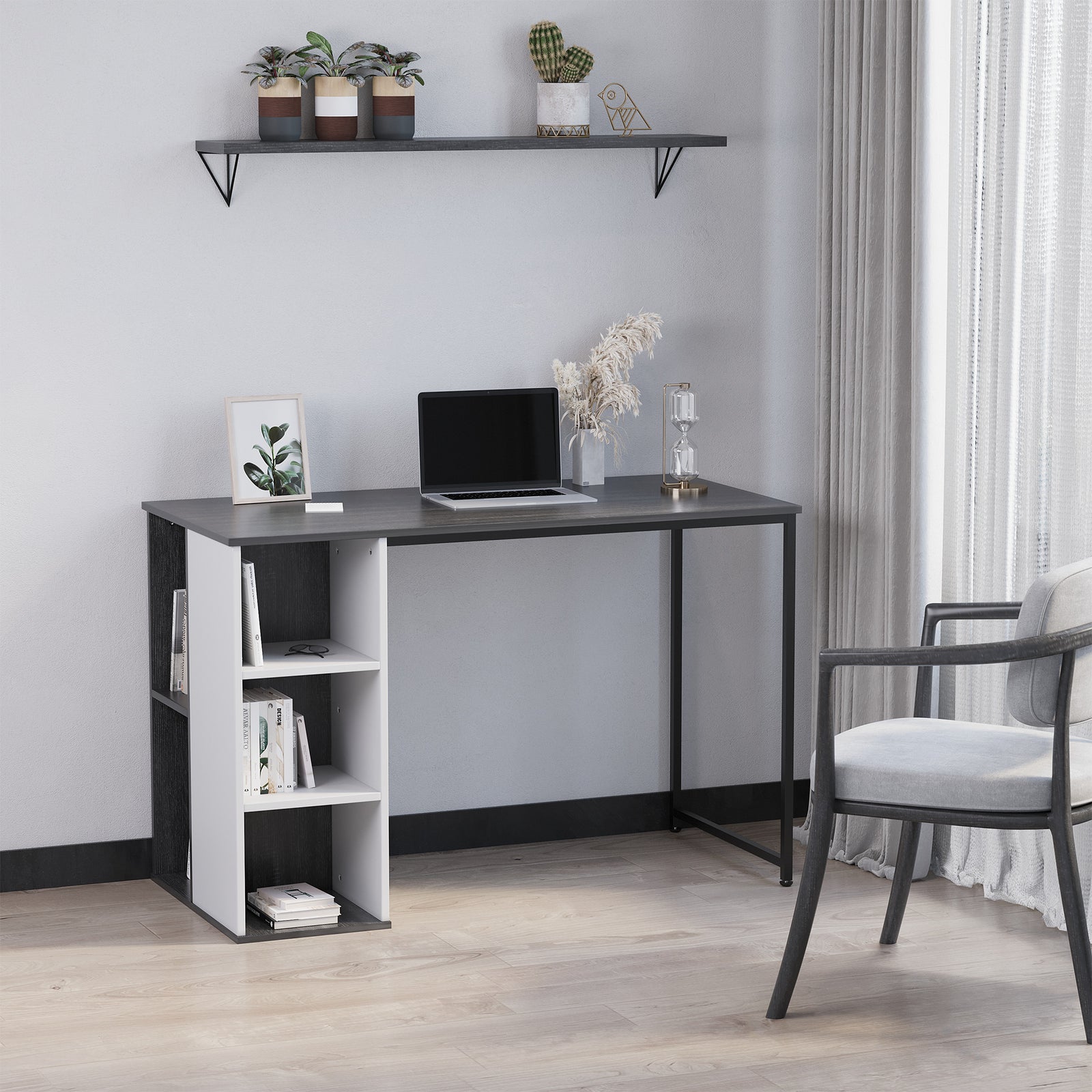 HOMCOM Home Office Computer Desk With Storage Shelves Writing Table