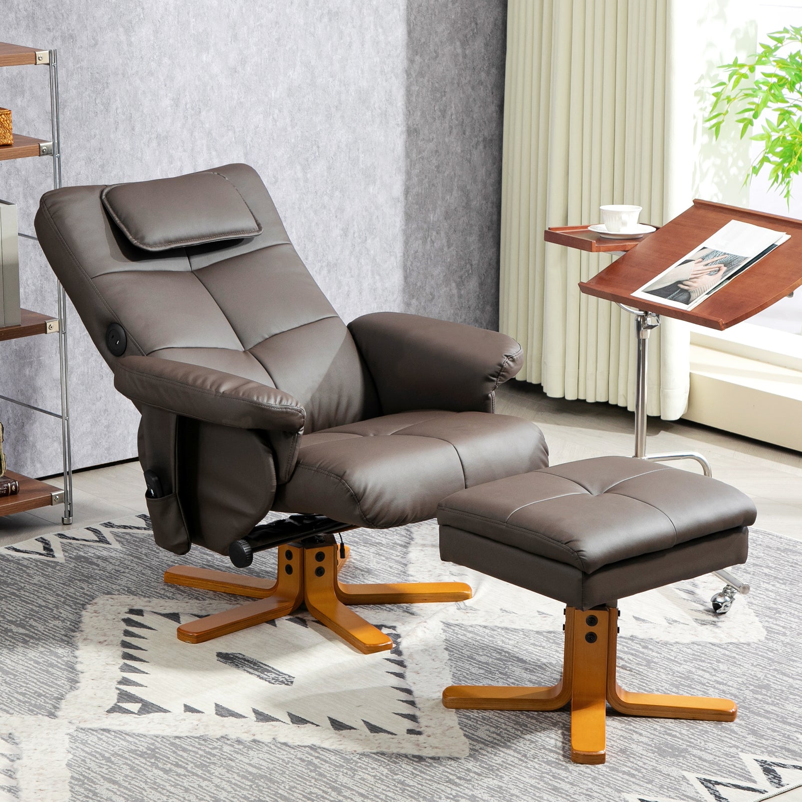 Massage Recliner Chair With Footstool And Hidden Storage | One Size | Brown