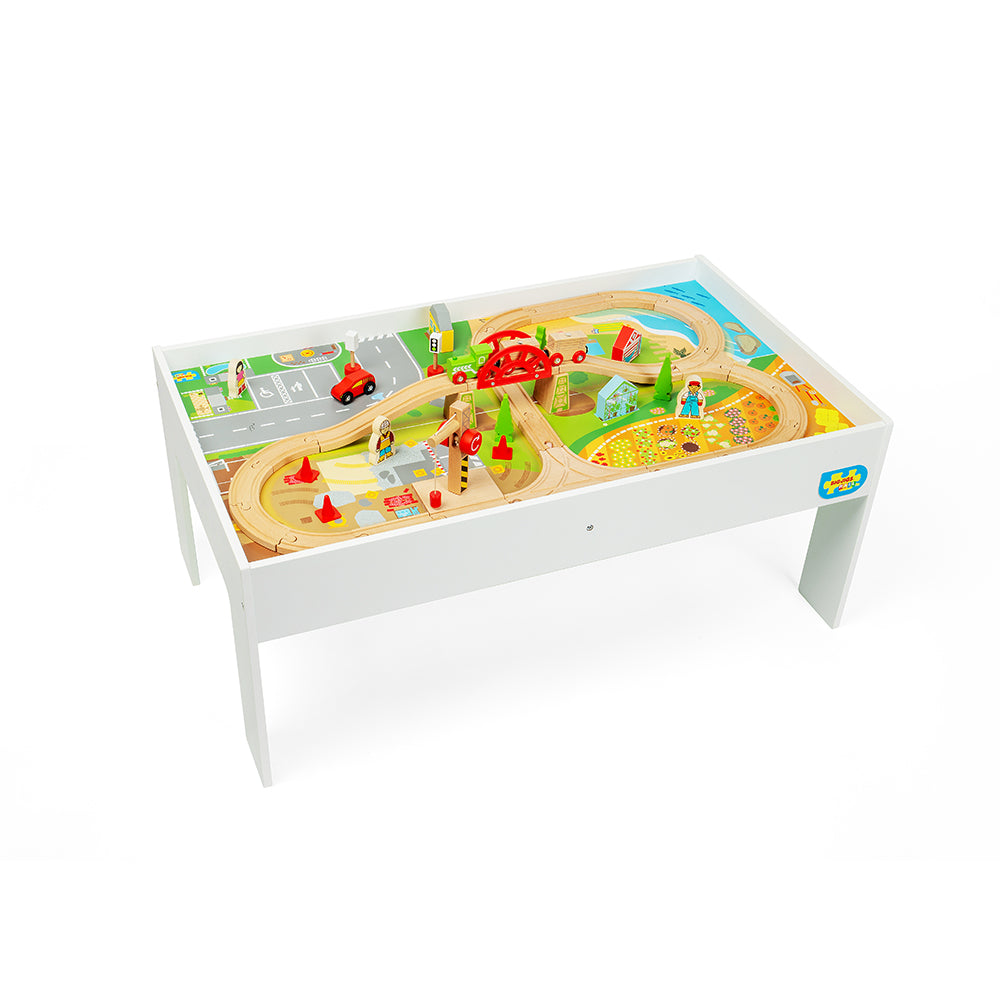 Bigjigs Toys Wooden Train Set & Table - 50 Pieces