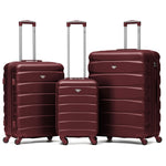 Set Of 3 Hard Shell Suitcase Cabin & Check In Cases With Tsa Lock - Overhead Cabin With Medium & Large Check-in Bag | Set of 3 | Burgundy