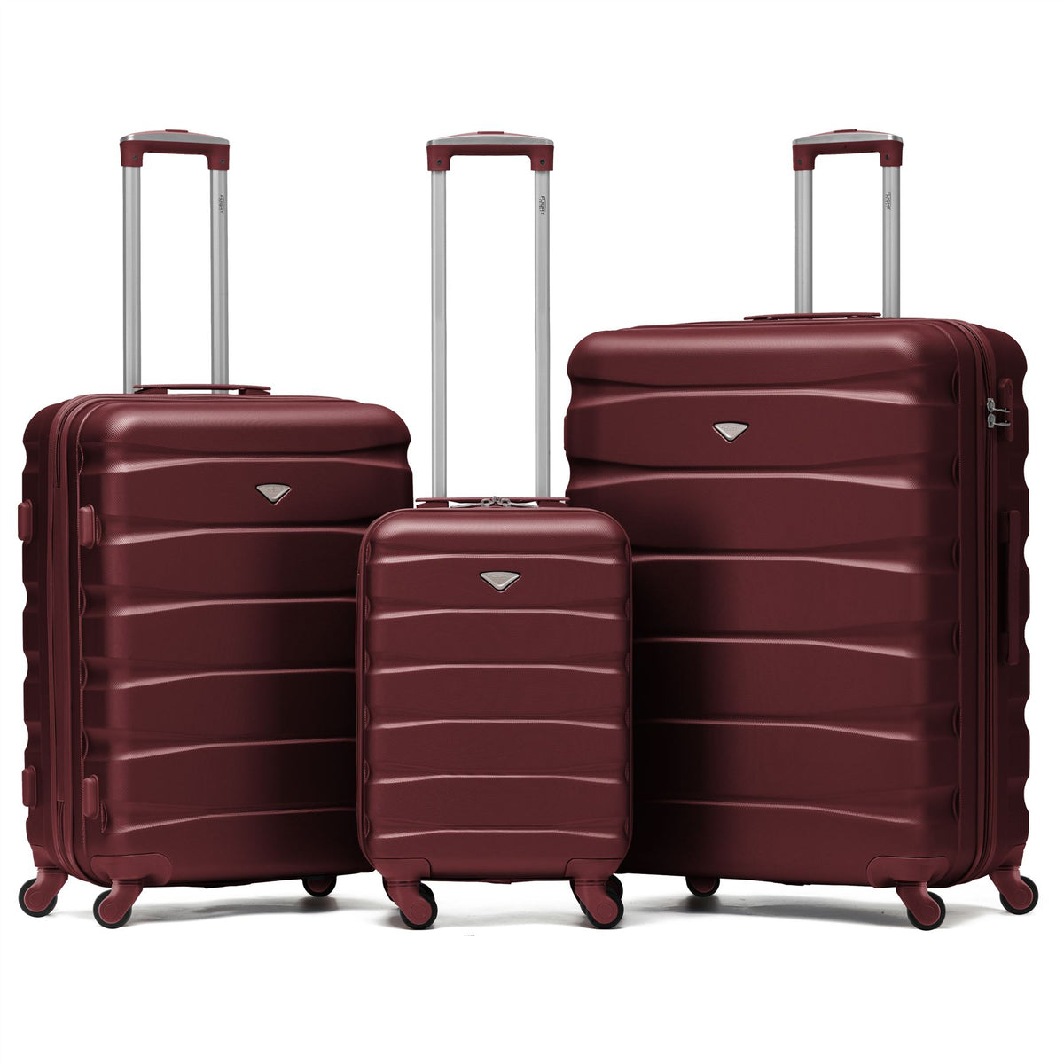 Set Of 3 Hard Shell Suitcase Cabin & Check In Cases With Tsa Lock - Overhead Cabin With Medium & Large Check-in Bag | Set of 3 | Burgundy