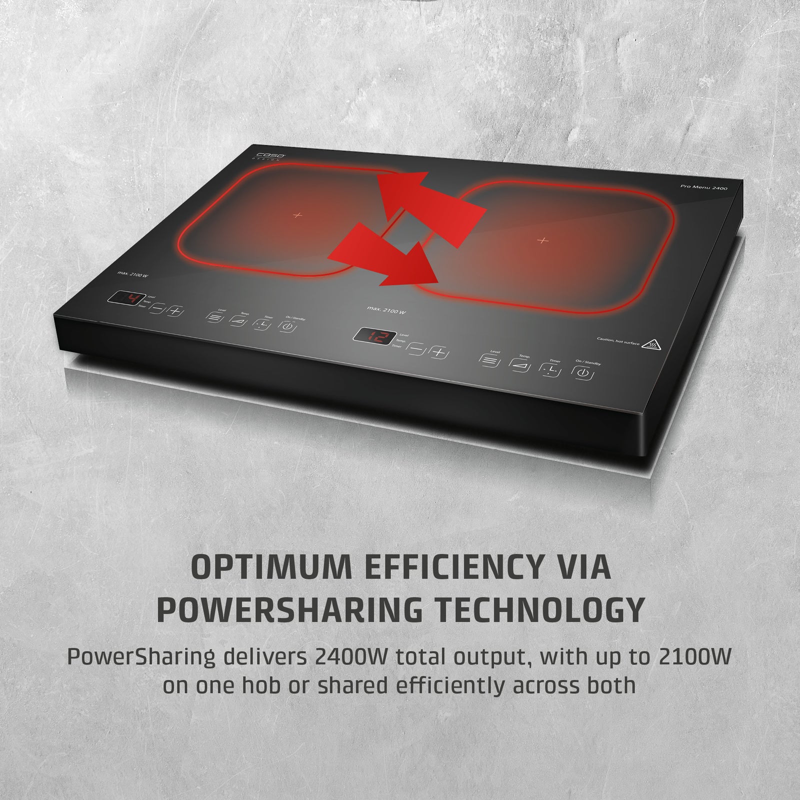 CASO Design Promenu 2400 Portable Induction Hob, Double Electric Hob With 12 Power Levels Up To 240°c