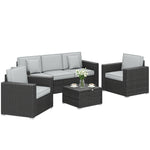 Rattan Garden Furniture Set With Wide Armrests, Cushions, Dark Grey