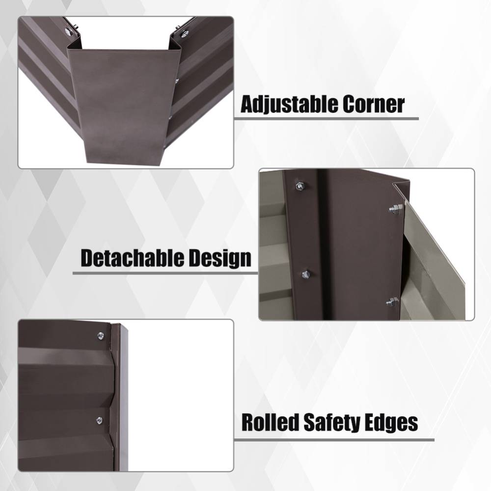 Galvanized Steel Square Raised Garden Bed Planter Box | Large | Brown