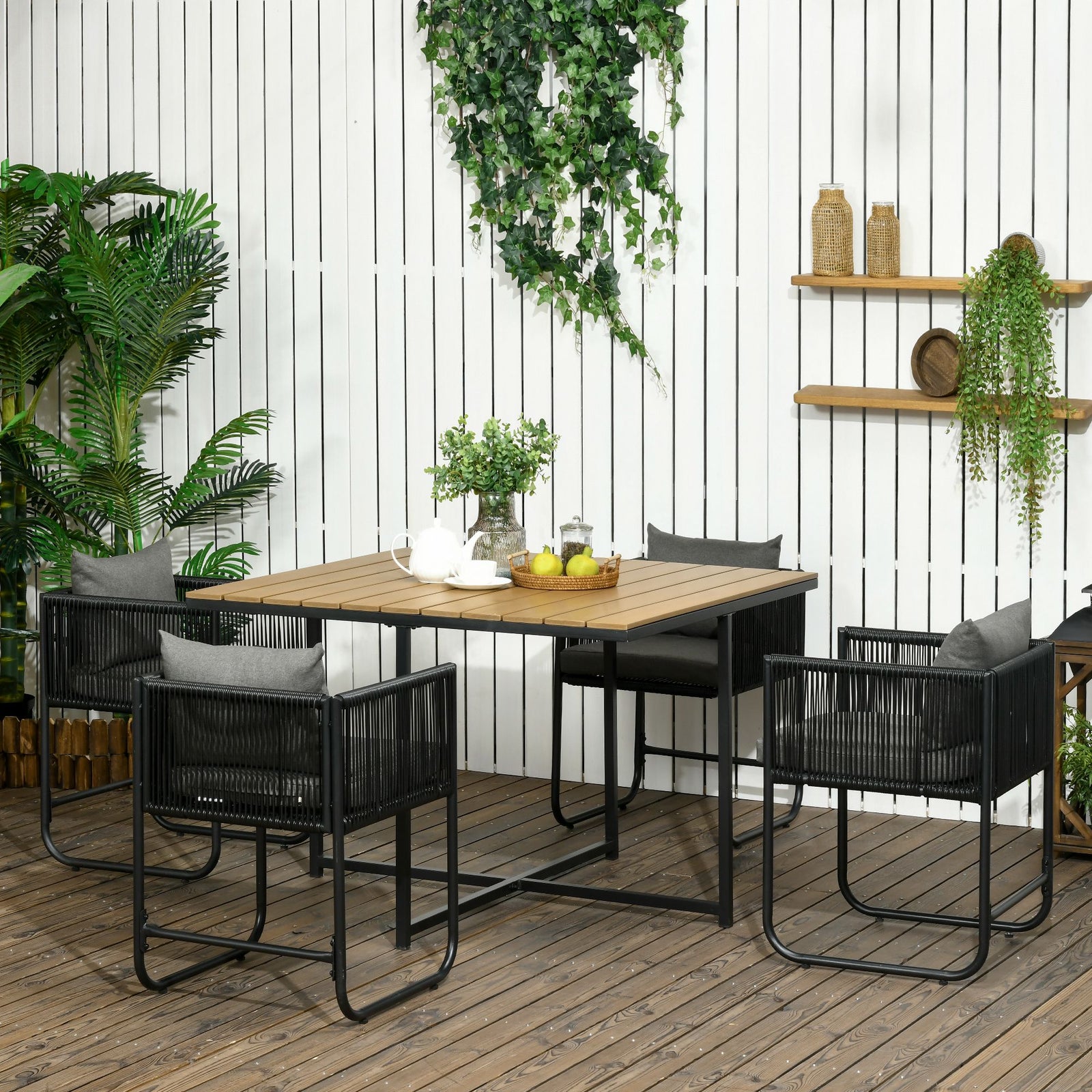 5-pc Rattan Dining Set Cube Space-saving