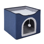 Foldable Multifunctional Cat Bed With Scratching Pad | Navy Blue