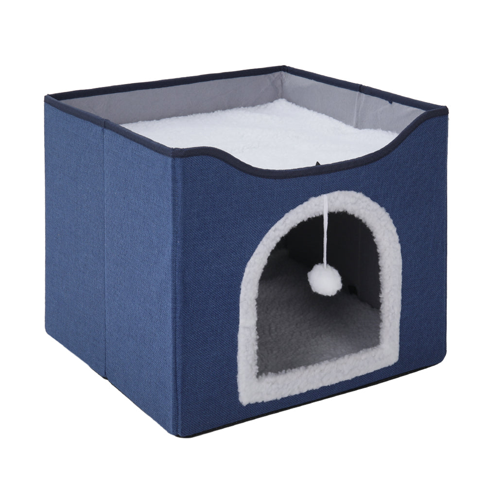 Foldable Multifunctional Cat Bed With Scratching Pad | Navy Blue
