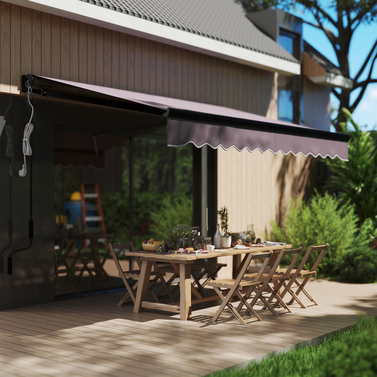 Electric Awning W/ Led Light And Remote Controller | Medium | Dark Gray