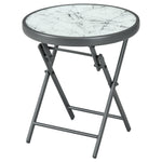 Round Folding Side Table With Imitation Marble Top | Antique White