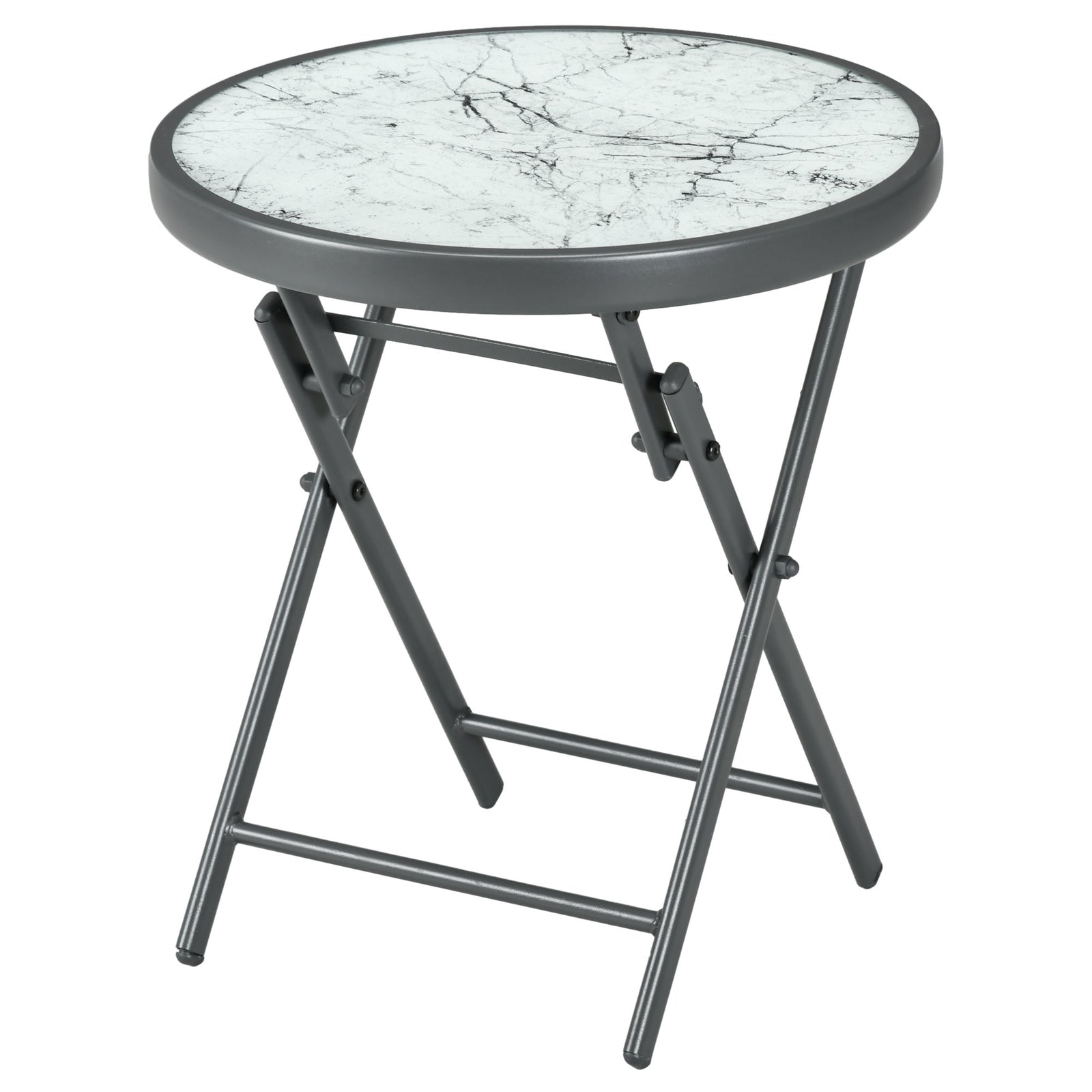 Round Folding Side Table With Imitation Marble Top | Antique White