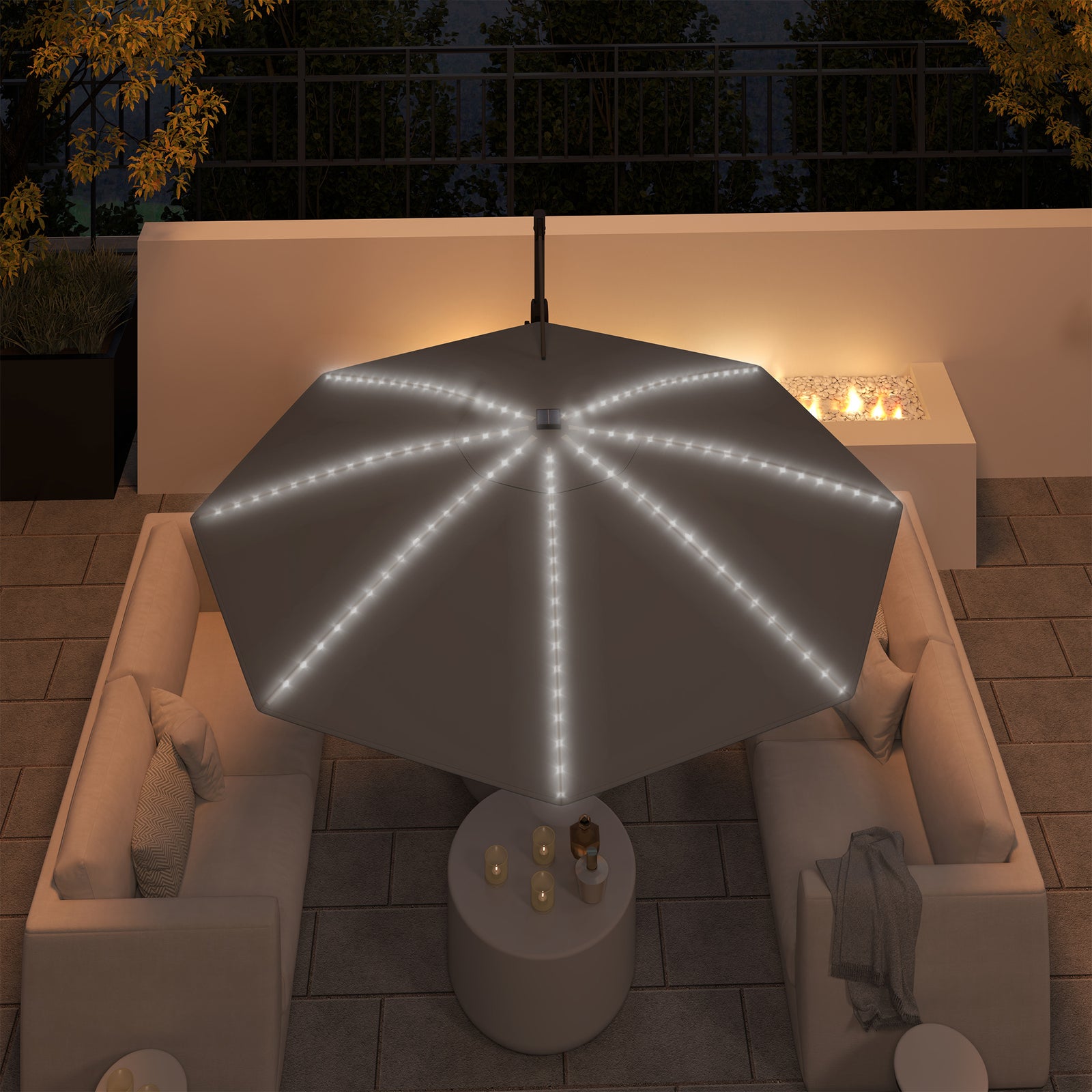 3(m) Garden Parasol W/ Lights, Crank Handle & Cross Base | Dark Gray